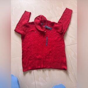 Chaps by Ralph Lauren Solid  Rich Red Shawl Collar Cable Knit Sweater 3X